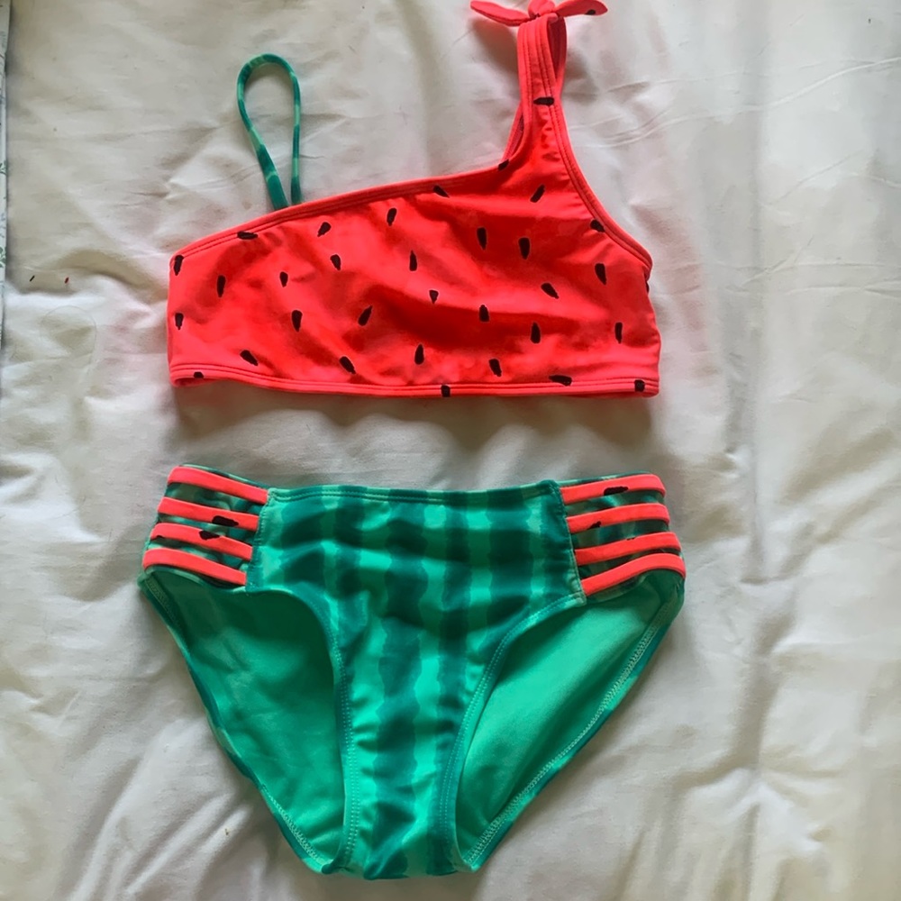 Target two piece suit- pink, & green- watermelon print- size 10/12